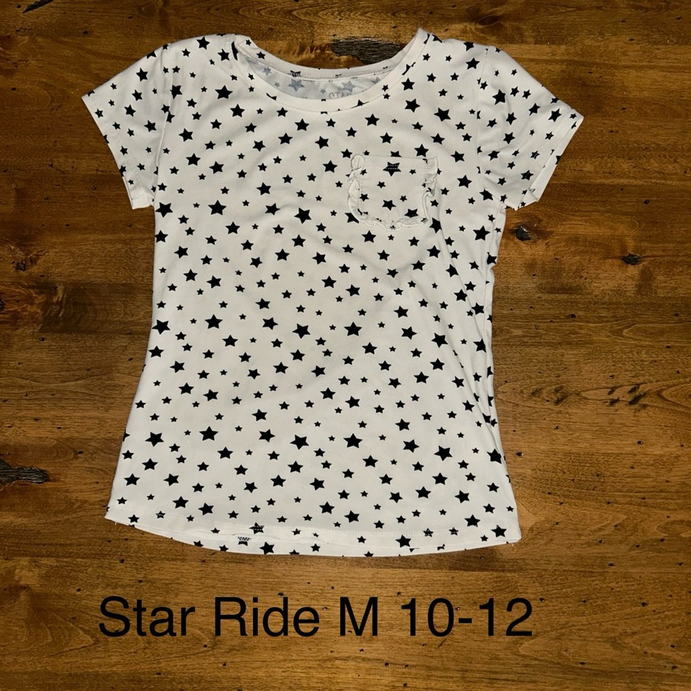 Star Ride Kids' White Tee with Black Star Pattern